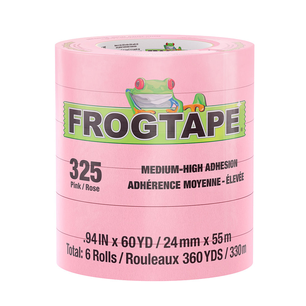 FrogTape CP 325 Medium-High Adhesion Masking Tape - 24MM x 55M x 6-Pack - Pink - Rated for 325F [105333]