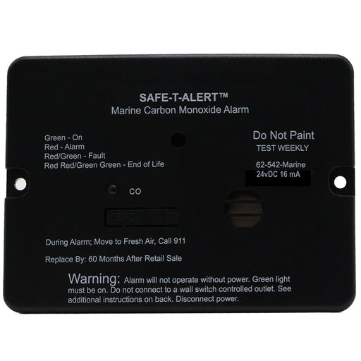 SafeTAlert 62 Series Marine Carbon Monoxide Alarm  24V Flush Mount  Black 62542BLMARINE24V