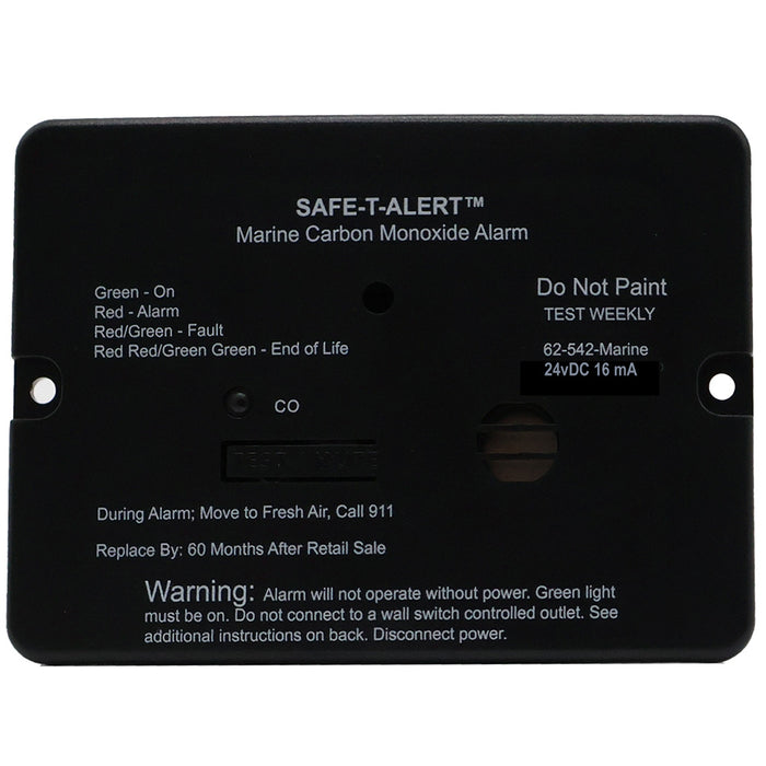 SafeTAlert 62 Series Marine Carbon Monoxide Alarm  24V Flush Mount  Black 62542BLMARINE24V