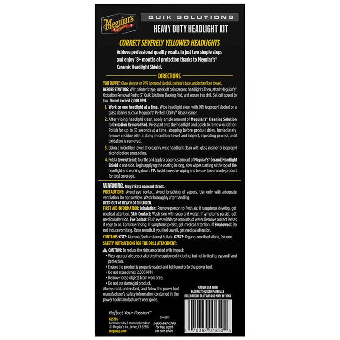 Meguiars Quik Solutions Heavy Duty Headlight Kit G55265