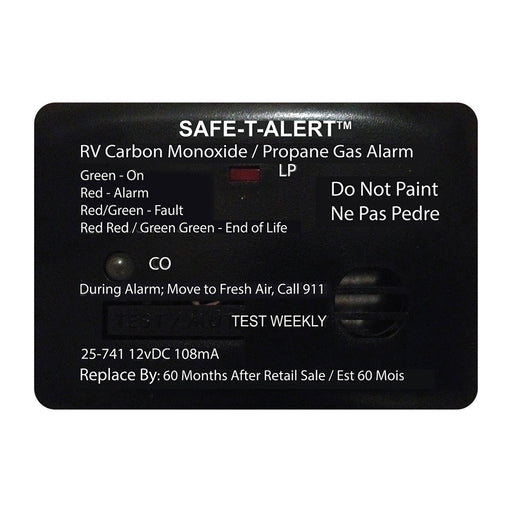 SafeTAlert 25 Series Surface Mount Dual Carbon MonoxidePropane Alarm  12V Hardwire  Black 25741BL