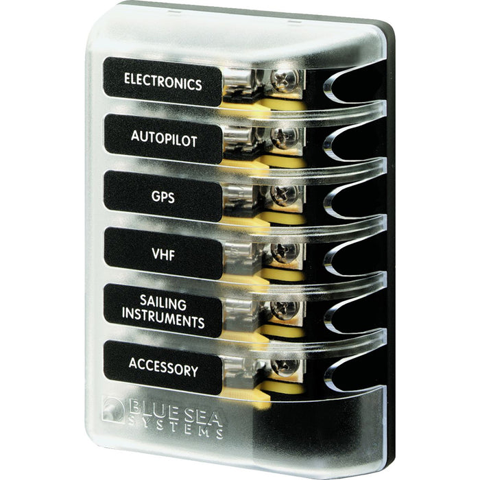 Blue Sea 5018 ST Glass Fuse Block wout Negative Bus  6 Circuit 5018