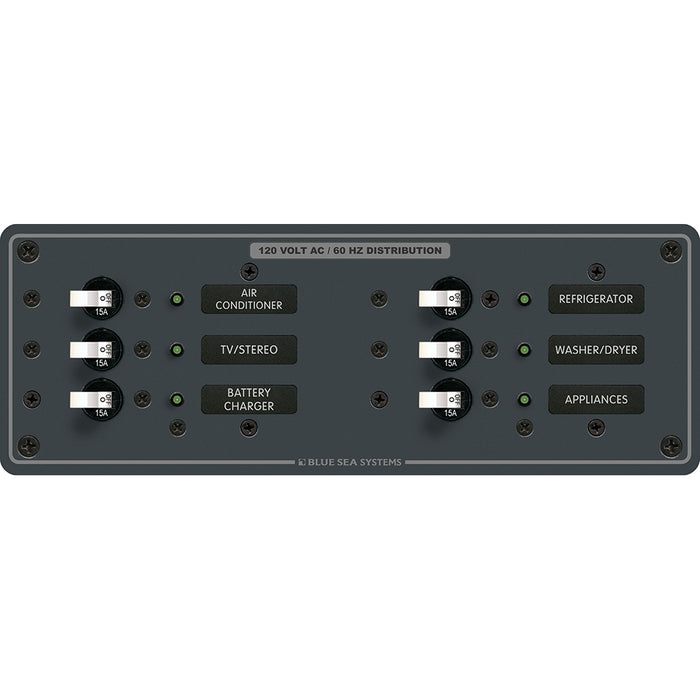 Blue Sea 8097 AC 6 Position Toggle Circuit Breaker Panel  White Switches 8097