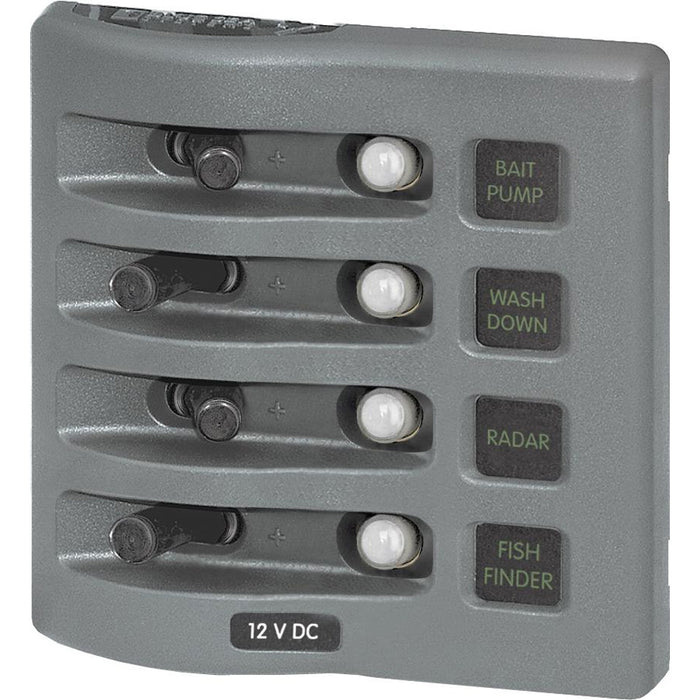 Blue Sea 4374 WeatherDeck Water Resistant Circuit Breaker Panel  4 Position  Grey 4374