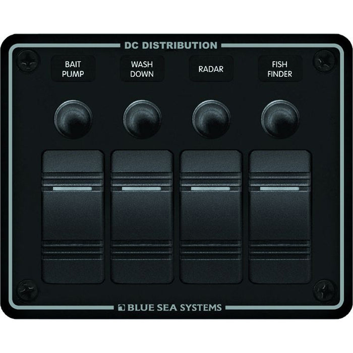 Blue Sea 8372 Water Resistant 4 Position  Black  Horizontal Mount Panel 8372
