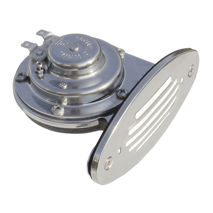 Schmitt Marine Mini Stainless Steel Single DropIn Horn wStainless Steel Grill  12V Low Pitch 10050