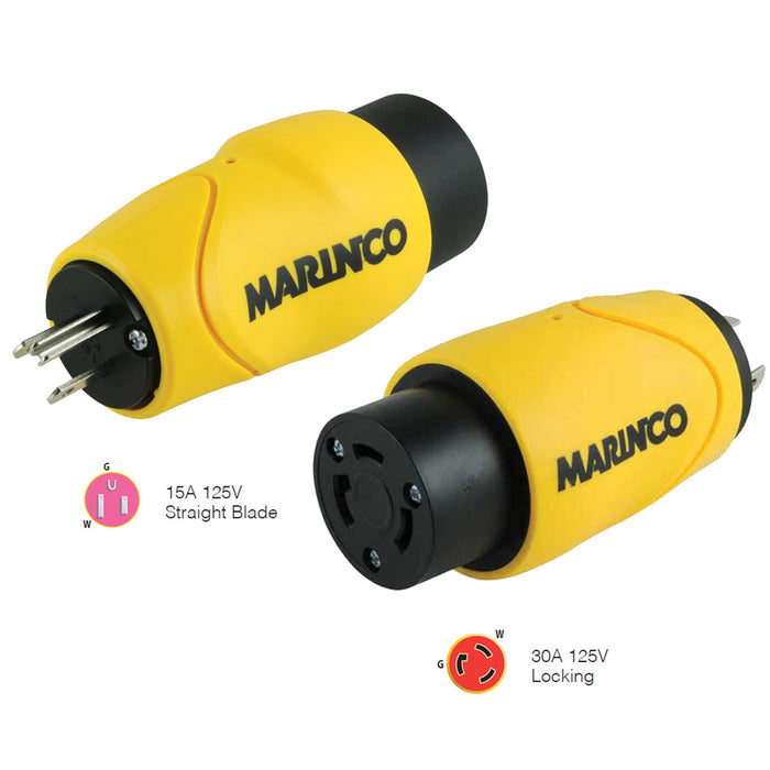 Marinco Straight Adapter 15Amp Straight Male to 30Amp Locking Female Connector S1530