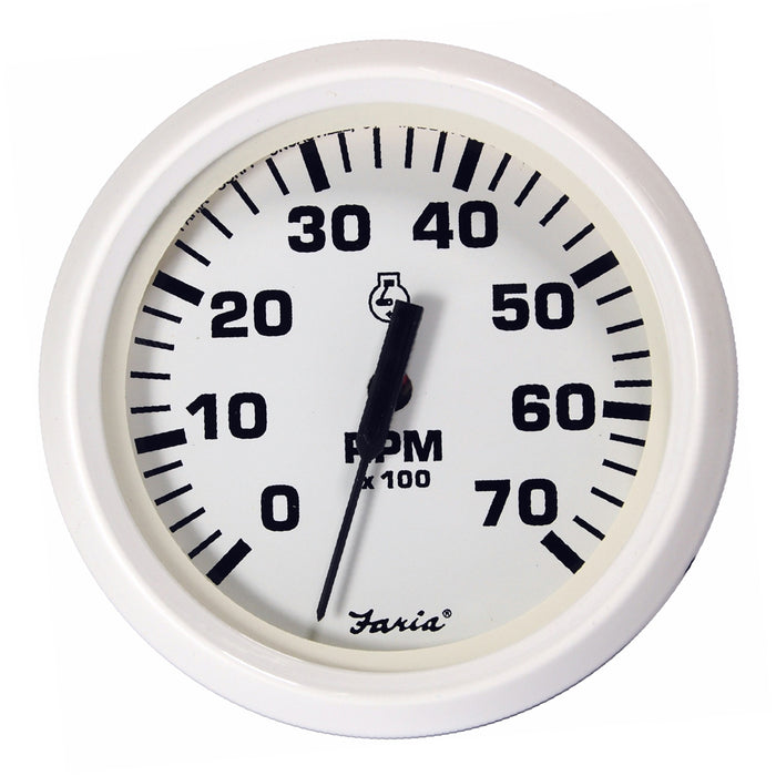Faria Dress White 4 Tachometer  7000 RPM Gas All Outboards 33104
