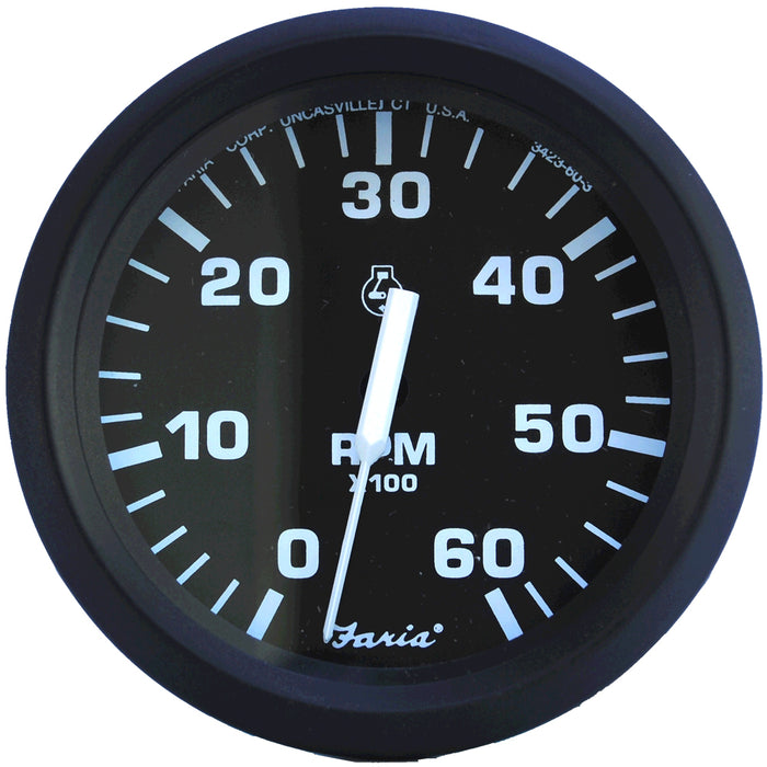 Faria Euro Black 4 Tachometer  6000 RPM Gas  Inboard  IO 32804