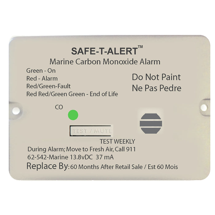 SafeTAlert 62 Series Carbon Monoxide Alarm  12V  62542Marine  Flush Mount  White 62542MARINE