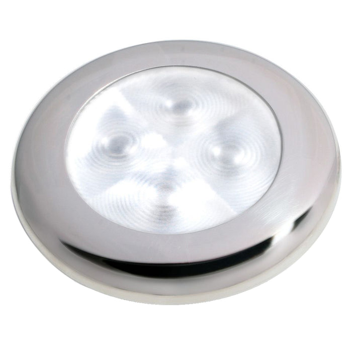 Hella Marine Slim Line LED Enhanced Brightness Round Courtesy Lamp  White LED  Stainless Steel Bezel  12V 980500521