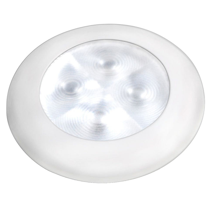 Hella Marine Slim Line LED Enhanced Brightness Round Courtesy Lamp  White LED  White Plastic Bezel  12V 980500541