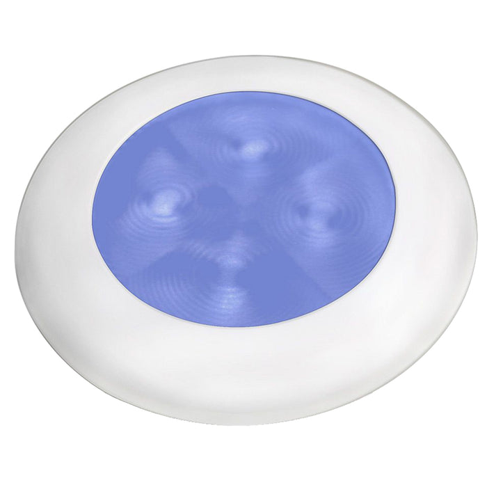 Hella Marine Slim Line LED Enhanced Brightness Round Courtesy Lamp  Blue LED  White Plastic Bezel  12V 980502241