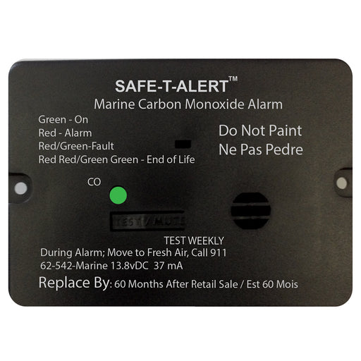 SafeTAlert 62 Series Carbon Monoxide Alarm wRelay  12V  62542RMarine  Flush Mount  Black 62542RMARINEBL
