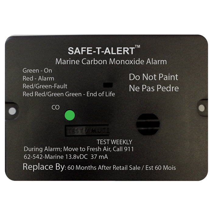 SafeTAlert 62 Series Carbon Monoxide Alarm wRelay  12V  62542RMarine  Flush Mount  Black 62542RMARINEBL