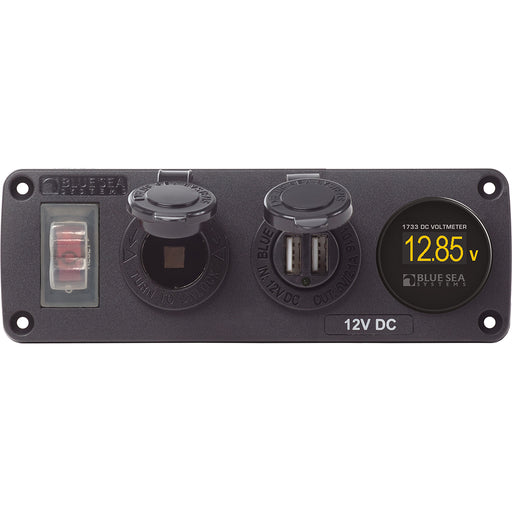 Blue Sea 4366 Water Resistant USB Accessory Panel  Circuit Breaker 12V Socket Dual USB Charger Mini Voltmeter 4366