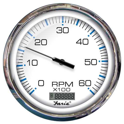 Faria Chesapeake White SS 5 Tachometer wDigital Hourmeter  6000 RPM Gas Inboard 33863