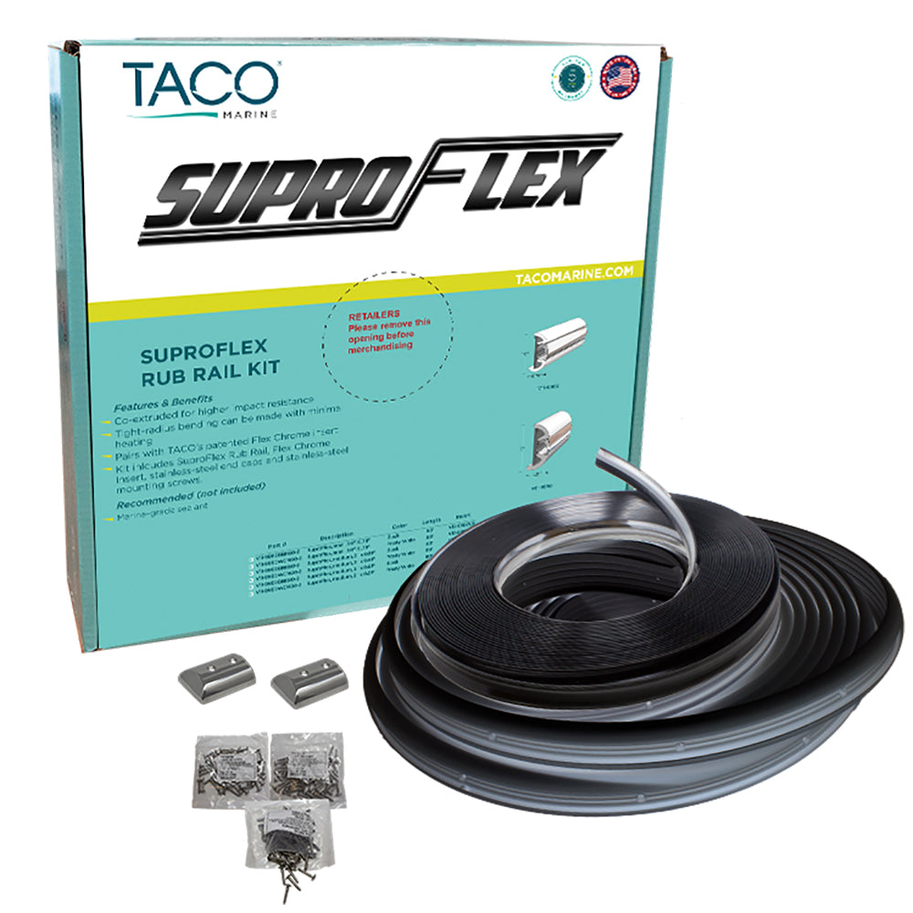 TACO SuproFlex Rub Rail Kit  Black wFlex Chrome Insert  16H x 78W x 60L V119960BBK602