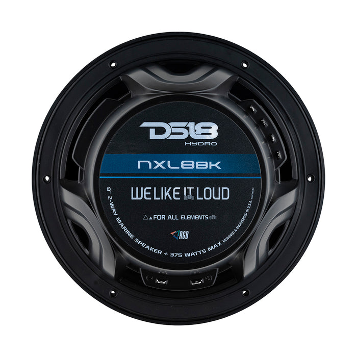 DS18 HYDRO 8 2Way Marine Speakers wRGB LED Lights 375W  Matte Black NXL8BK