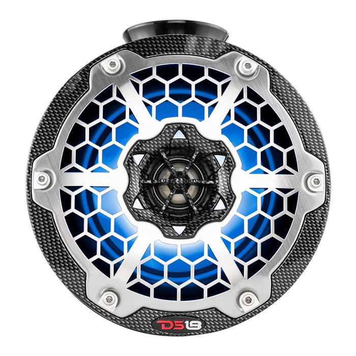 DS18 HYDRO 65 Compact Wakeboard Pod Tower Speaker wRGB LED Lights  375W  Black Carbon Fiber CFPS6