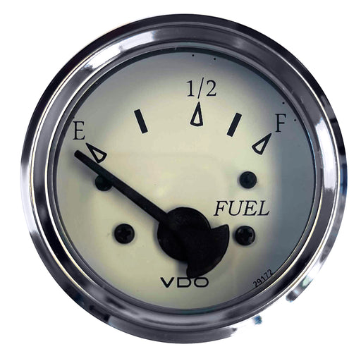 VDO Cockpit Marine 52MM 2116 Fuel Level Gauge  White DialChrome Bezel 30115278