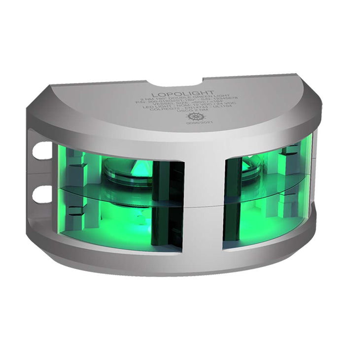 Lopolight Series 200018  Double Stacked Navigation Light  2NM  Vertical Mount  Green  Silver Housing 200018G2ST