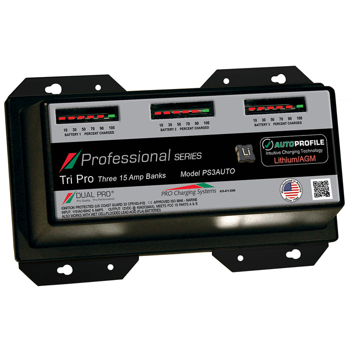 Dual Pro PS3 Auto 15A  3Bank LithiumAGM Battery Charger PS3AUTO