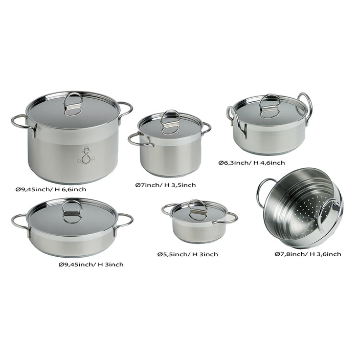 Marine Business Kitchen Cookware Pan Set SelfContaining  Stainless Steel  Set of 8 20001