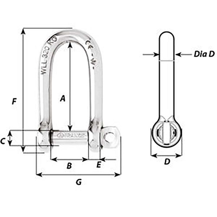 Wichard SelfLocking Long D Shackle  Diameter 8mm  516 01214