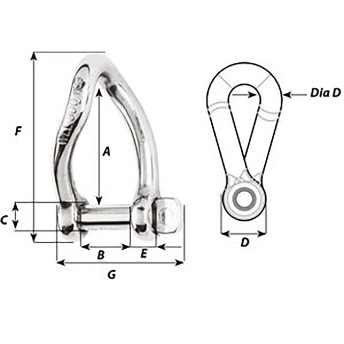Wichard SelfLocking Twisted Shackle  Diameter 5mm  316 01222