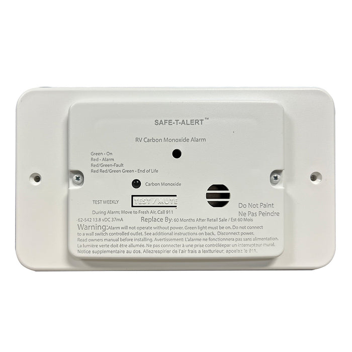 SafeTAlert 62 Series RV Carbon Monoxide  White  Flush Mount  12V wTrim Ring 62542TRWT