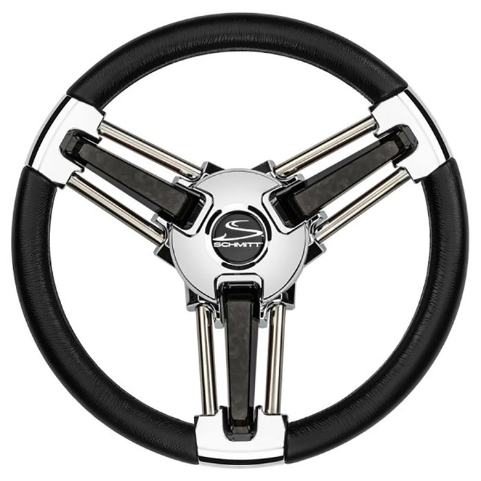 Schmitt Marine Burano Wheel 14 34 Tapered Shaft Black Polyurethane wStainless Spoke Includes Center CapNut PU1051B104R