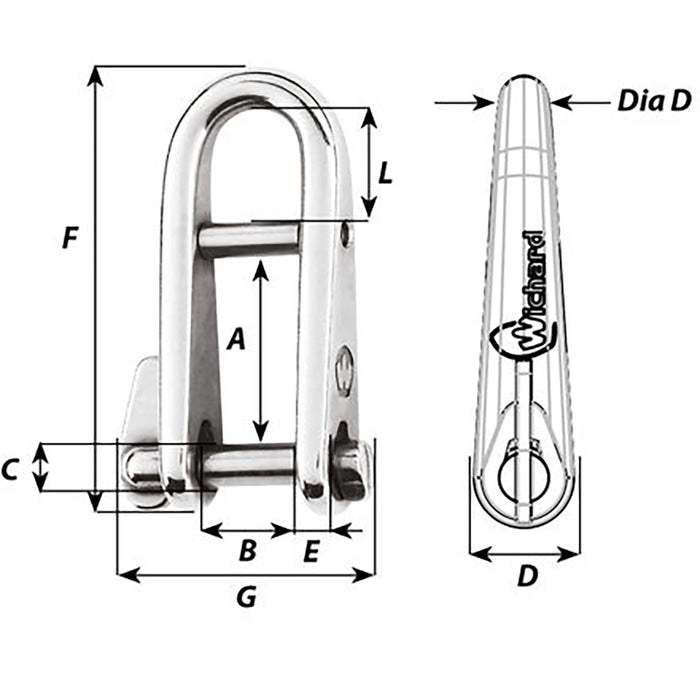 Wichard HR Key Pin Shackle With Bar  8mm Pin Diameter 91434