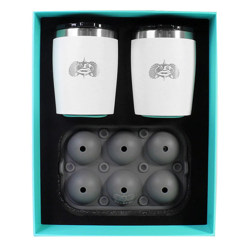 Toadfish NonTipping 10oz White Rocks Tumblers wIce Ball Tray  2 Tumblers 1119