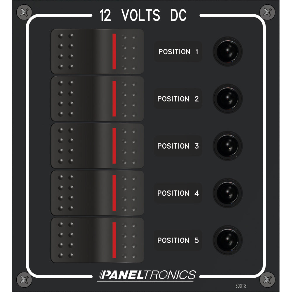 Paneltronics Waterproof Panel - DC 5-Position Illuminated Rocker Switch & Circuit Breaker [9960018B]
